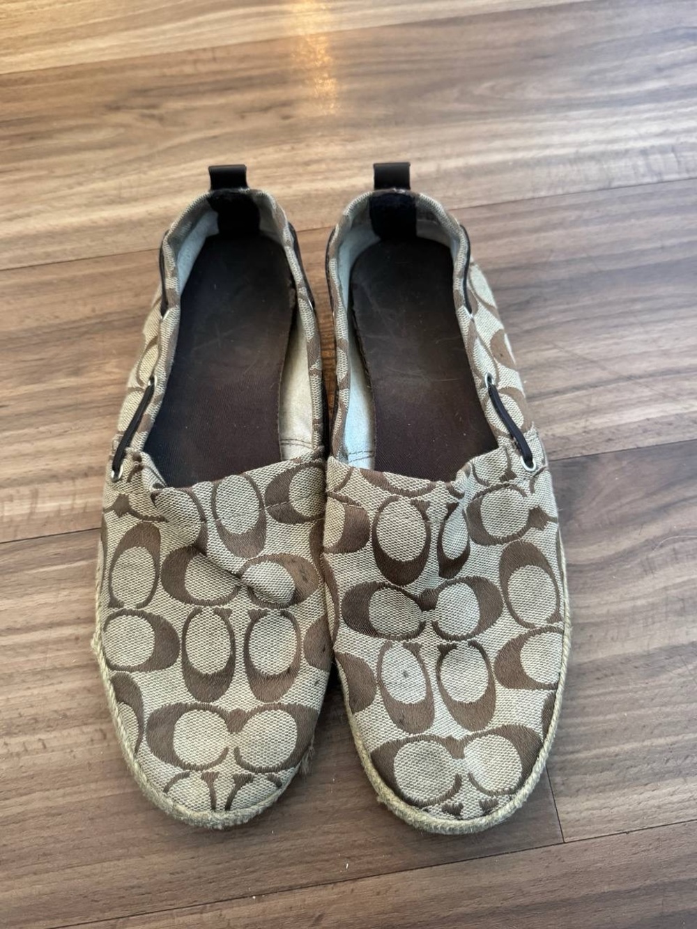 Coach Signature Canvas Moccasin Flats in Brown & Beige